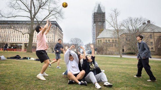 Students play a game on the Arts Quad.