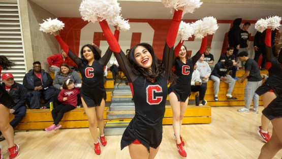 Cheerleaders celebrate as Cornell beats Brown.