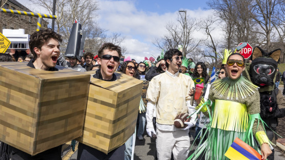 Students in costume in the parade. 