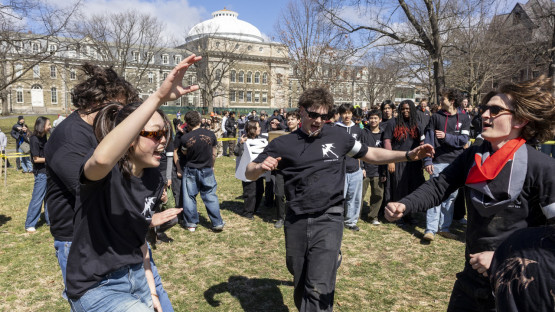 Students dancing on the Arts Quad. 