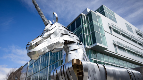 The unicorn awaits the dragon on the Engineering Quad. 