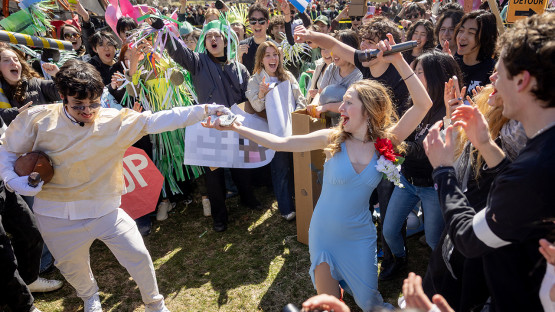 Students dancing on the Arts Quad. 