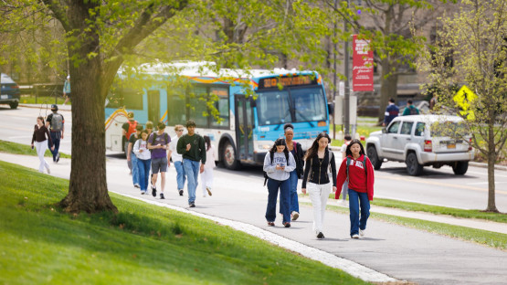 Students walk along Feeney Way