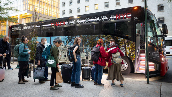 Campus 2 Campus bus in New York City at Weill Cornell stop.
