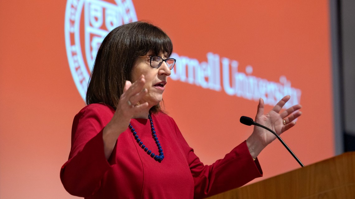 President Martha E. Pollack delivers her annual Address to Staff on Feb. 6.