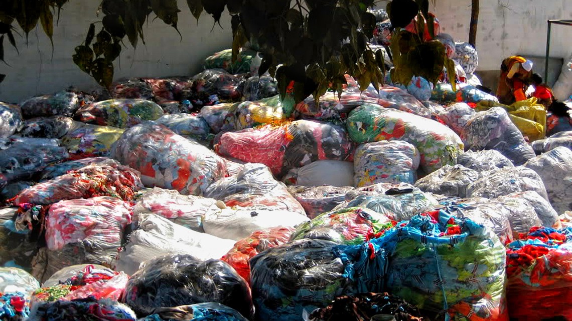 Bags of discarded polyester