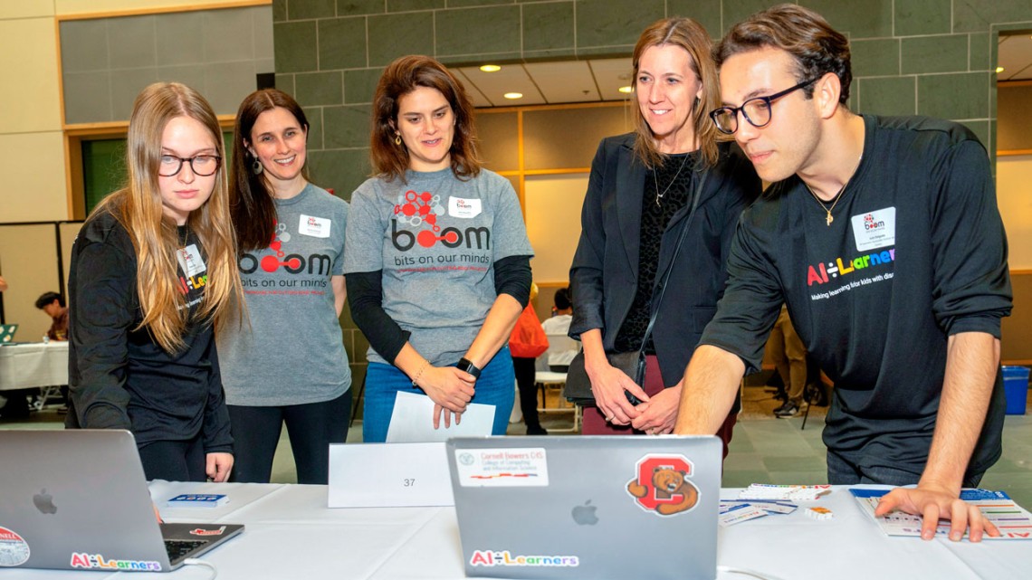 At BOOM 2023, students demonstrate AI-Learners, a platform that helps kids learn math and literacy with games.