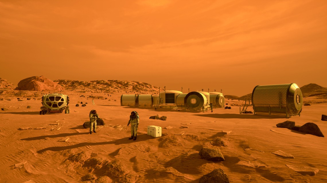 Illustration of an outpost on Mars