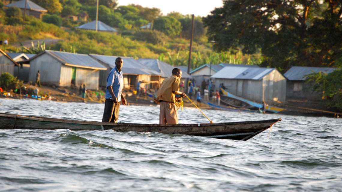 Fishers work on Lake Victoria in Africa.