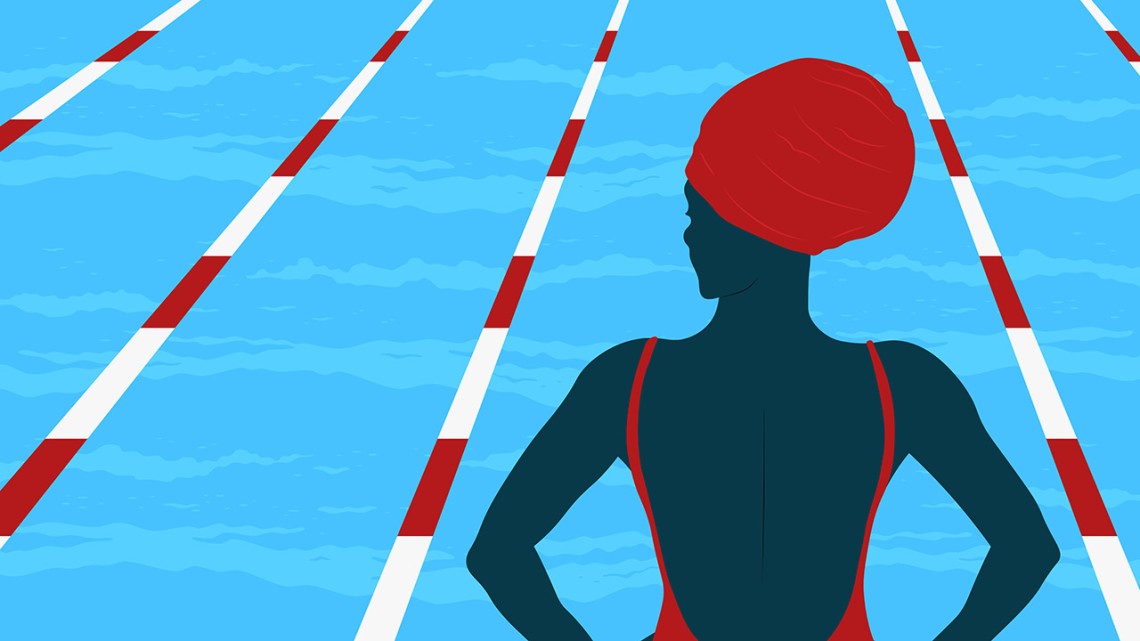 Illustration of Black woman in swim cap