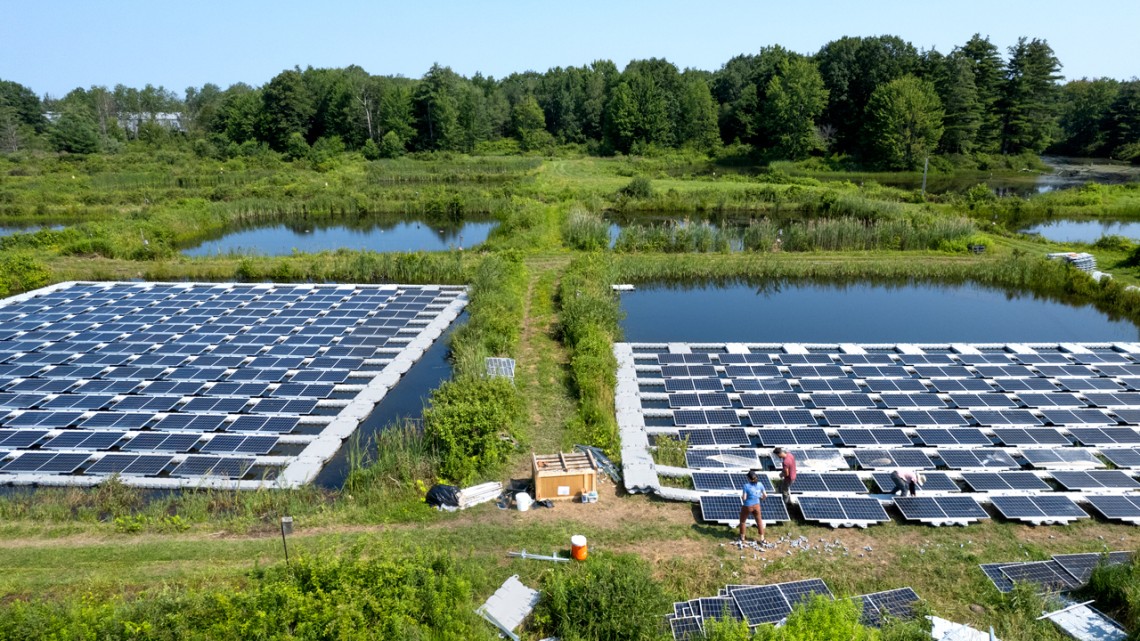 Solar panels on pond