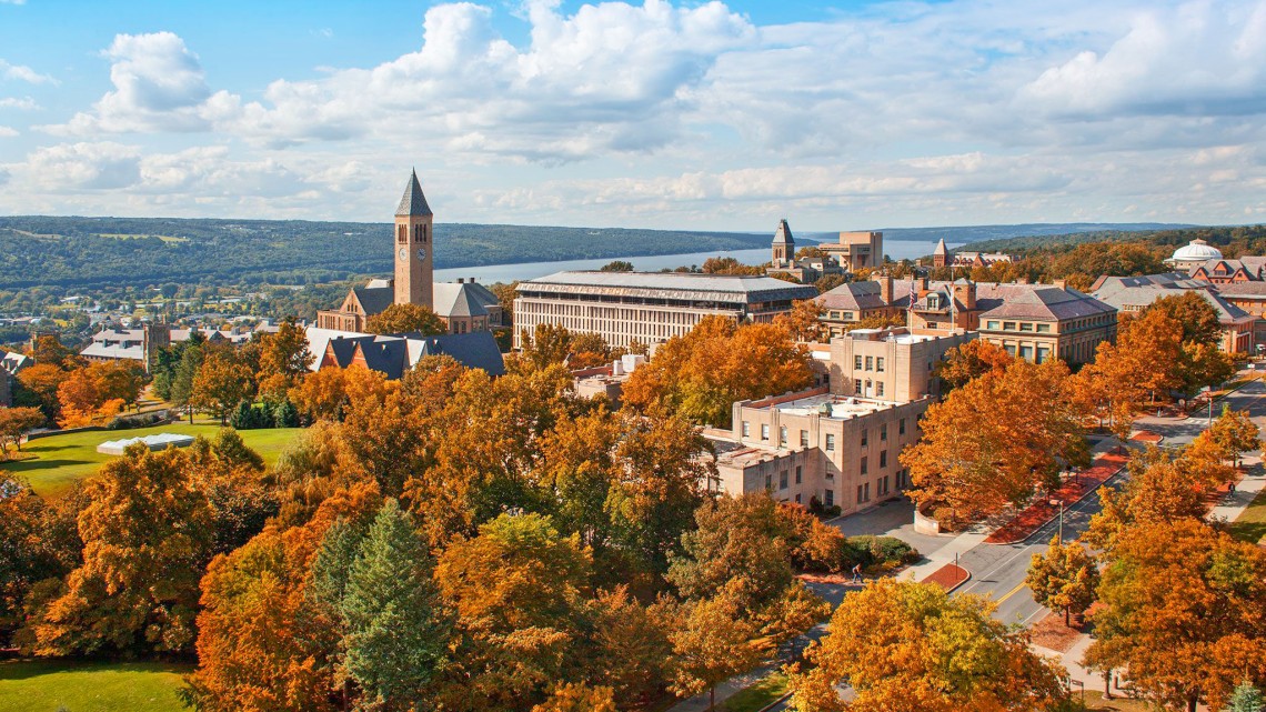autumn aerial view of campus