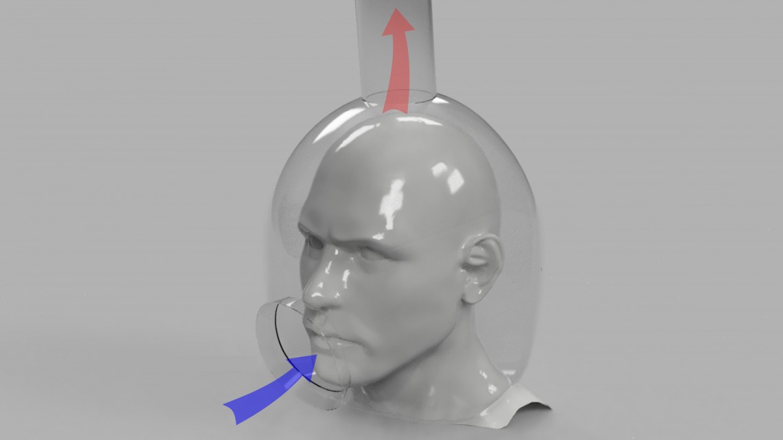 rendering of transparent helmet over a head
