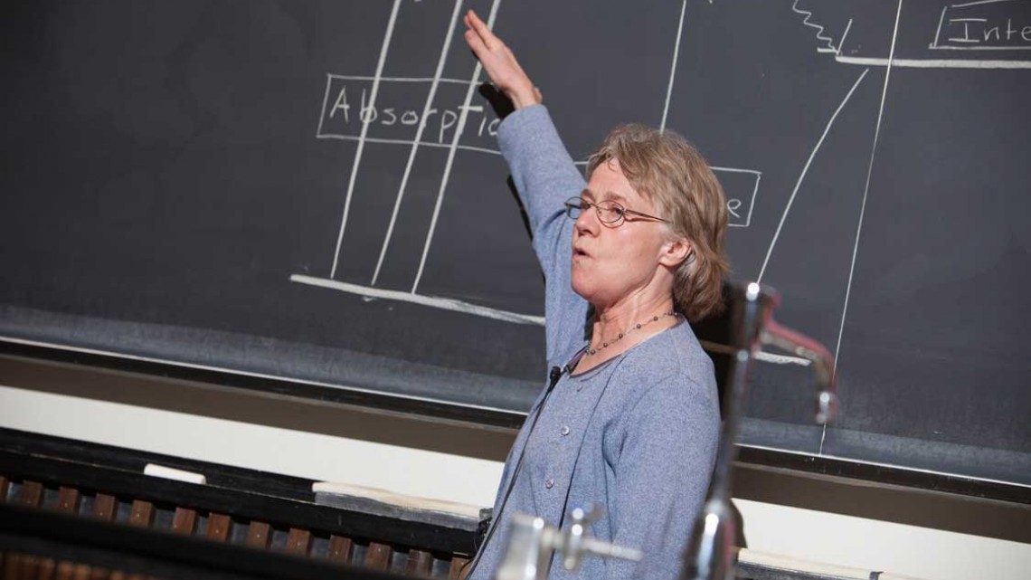 Person teaching at a chalk board
