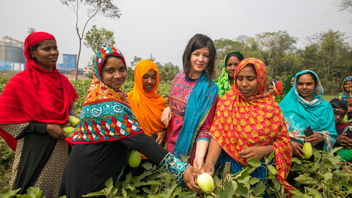 Women in an eggplant field in Bangladesh