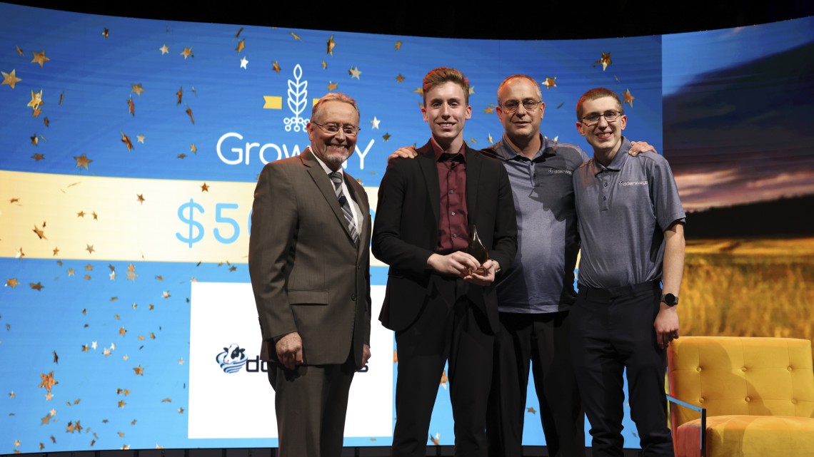 New York State Agriculture Commissioner Richard Ball, UdderWays CEO Zachary Neal, UdderWays Co-Founder Jody Neal, and UdderWays Co-Founder Jayden Neal, at the 2024 Grow-NY competition.