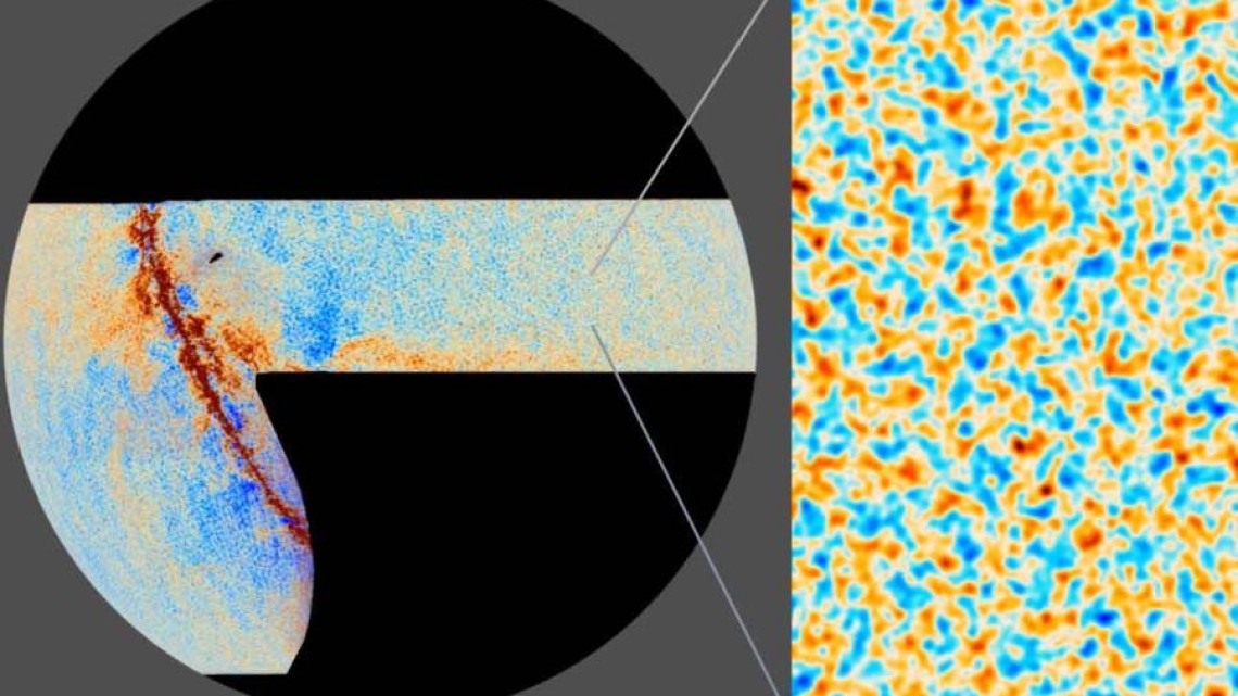 enhanced illustration showing a circle with stripes of blue, orange and yellow stippling