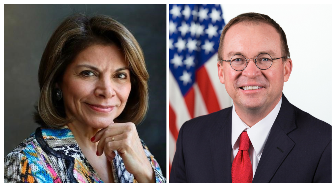 Side by side portraits of Laura Chinchilla Miranda (left) and Mick Mulvaney (right)
