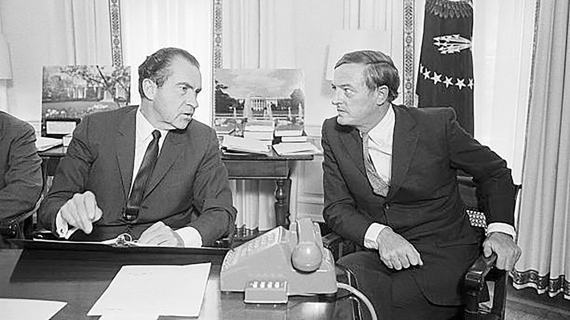 William F. Buckley (right) with then-President Richard Nixon at the White House in 1969.