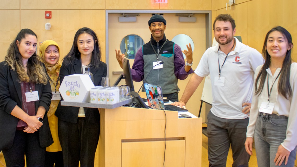 Members of the Bad Bees for Business team pose with their product before their pitch at the 2023 Food Hackathon held at Stocking Hall.
