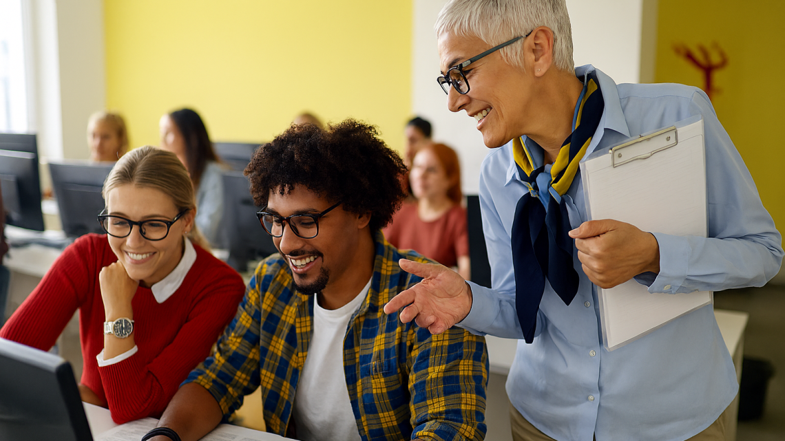 Female professor with students