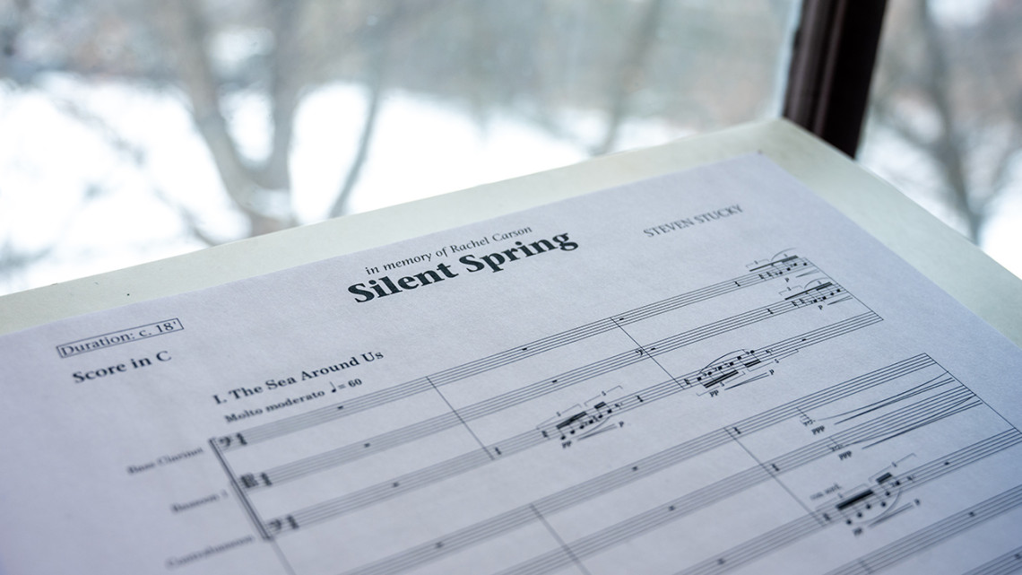 A detail of the score for “Silent Spring,” a symphonic poem for orchestra by Steven Stucky, who composed the piece in 2011 to commemorate the 50th anniversary of the ground-breaking book by environmental activist Rachel Carson.