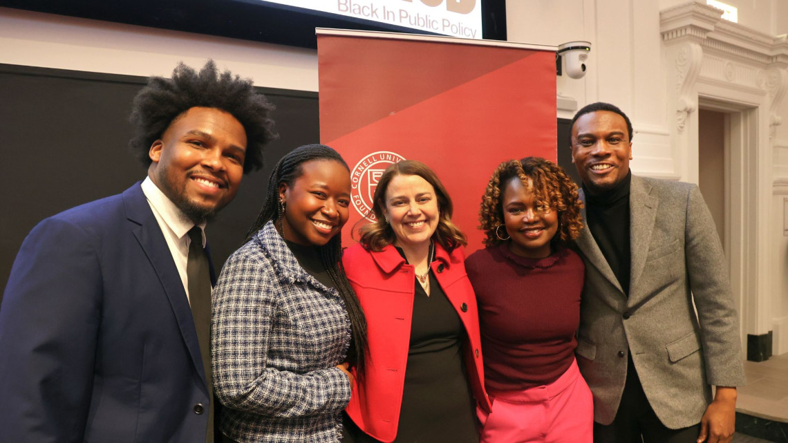 Navon Morgan, Irene Gatimi, Dean Colleen Barry, former White House Press Secretary Karine Jean-Pierre, Associate Teaching Professor Gavin Mosley