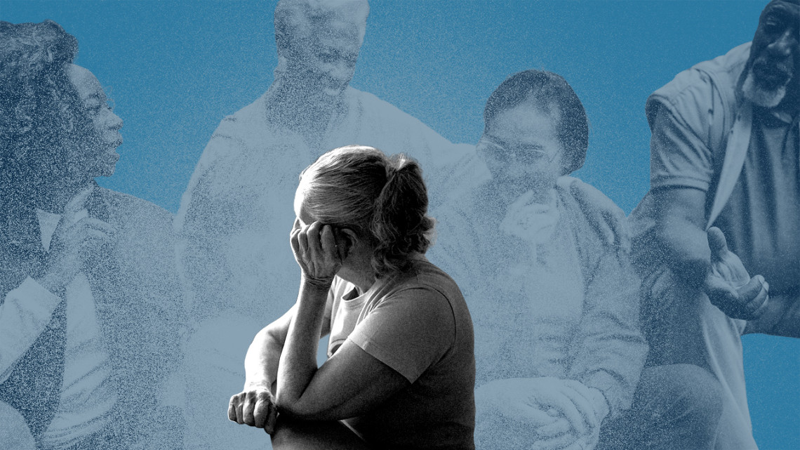 Illustration of someone being left alone with memories floating in background