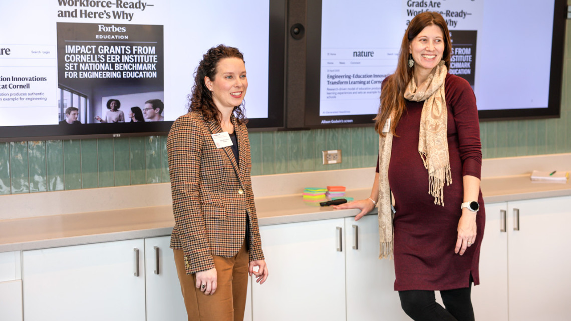 Alexandra Coso Strong, right, associate professor, will lead the Cornell David A. Duffield Engineering Education Research Institute as its inaugural director. Allison Godwin, the Dr. G. Stephen Irwin ’67, ’68 Professor in Engineering Education Research, will serve as the first associate director.