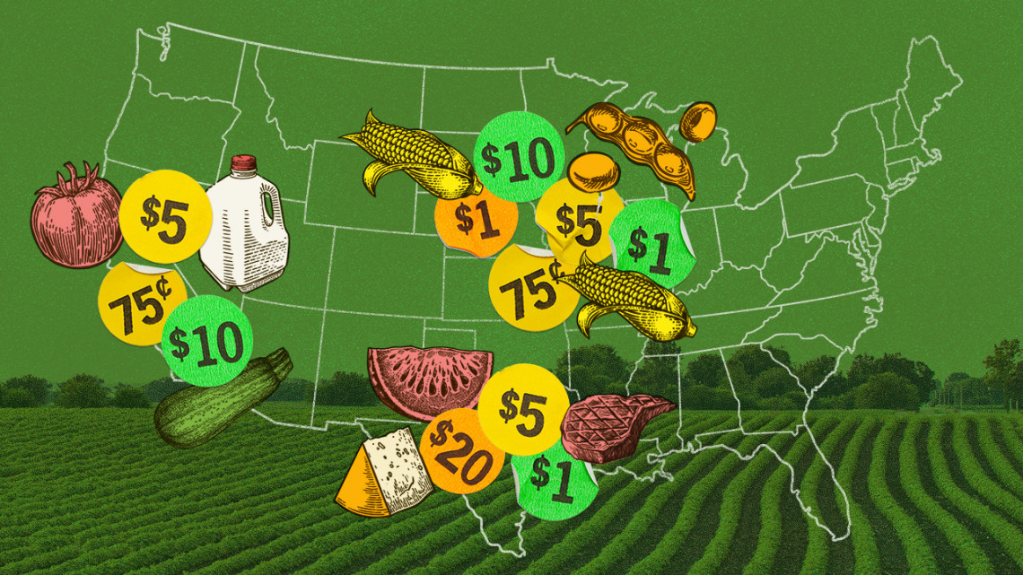 Illustration of the United States with small price tags on different states