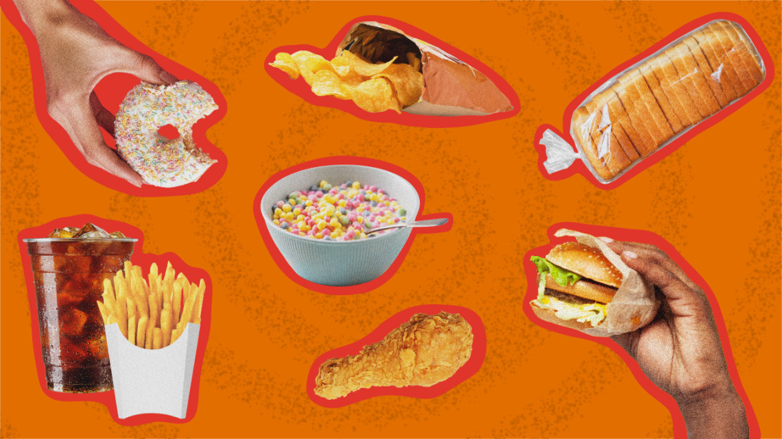 Montage of ultraprocessed foods