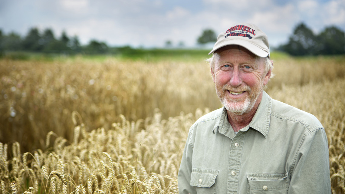Mark Sorrells in front of small grains plots