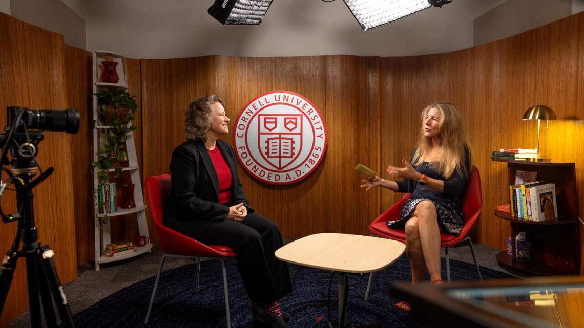 Cornell behavioral economist Suzanne Shu, left, and Cornell Chronicle writer Laura Reiley discuss "Why Don't We Do the Things We Know We Should?" in the first episode of season two of the Research Matters video podcast series.