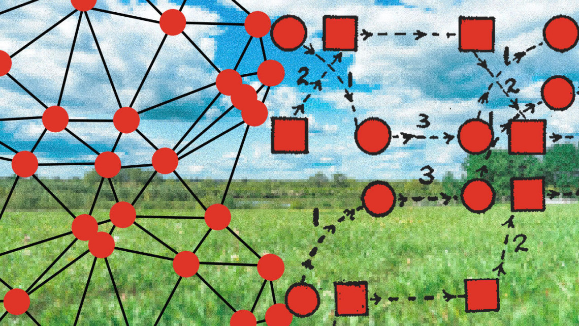 Illustration of a group of interconnected red dots