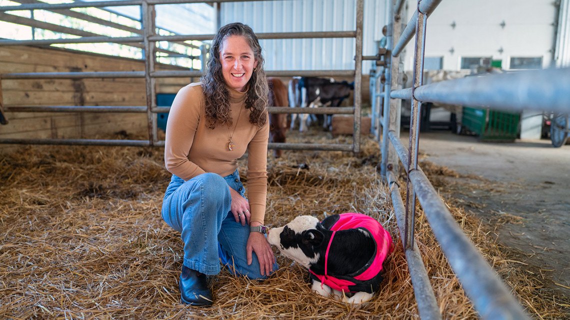 Dr. Elisha Frye, DVM ’10, associate professor of practice in the Cornell College of Veterinary Medicine at the Teaching Dairy Barn.