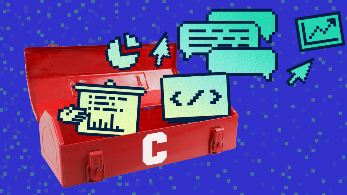 Illustration of AI tools in a tool box with a Cornell "C" on it
