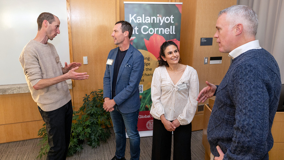 From left, Kalaniyot fellow Ohad Shalom; Benjamin Houlton, dean of the College of Agriculture and Life Sciences; fellow Eden Eran Nagar; and Peter John Loewen, dean of the College of Arts and Sciences at the Kalaniyot reception.