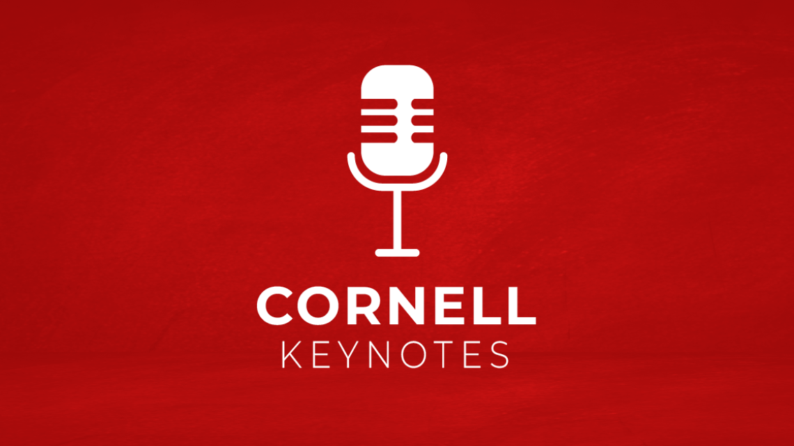 Podcast logo, including a microphone illustration and the text "Cornell Keynotes"