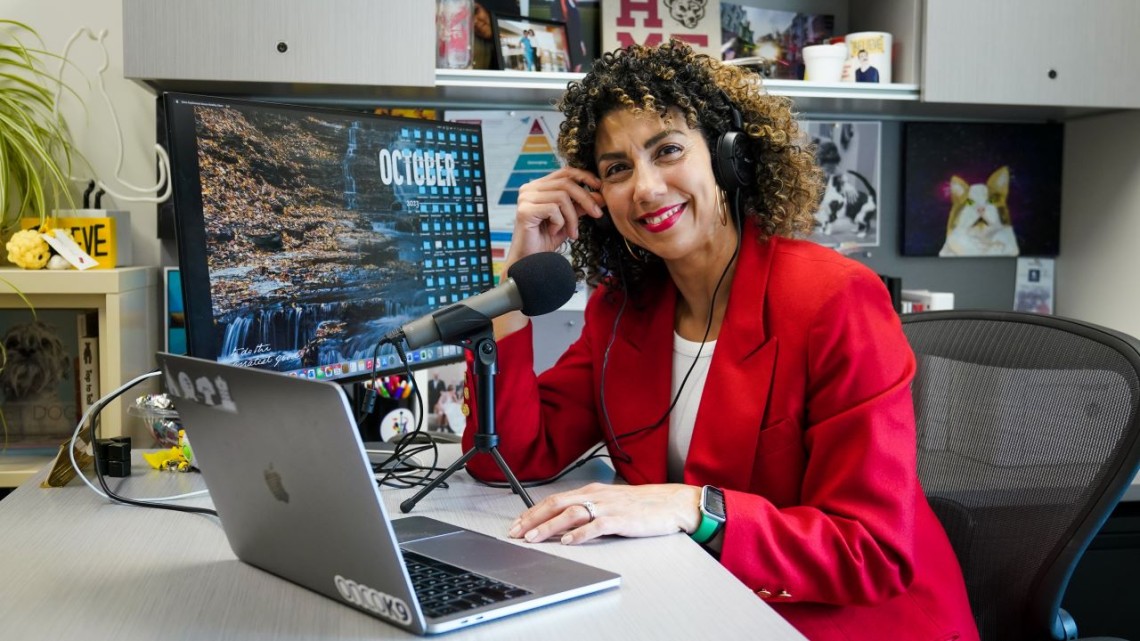 Michelle Moyal at her desk