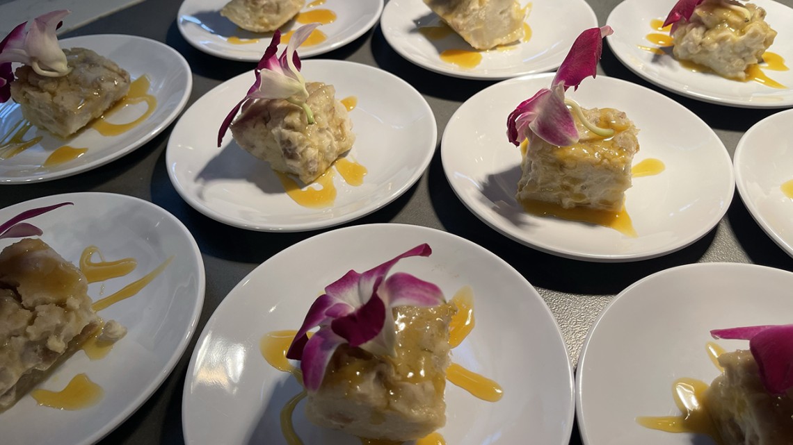 Photo of coconut banana steamed cake from an Indonesian-themed meal at Morrison Dining.
