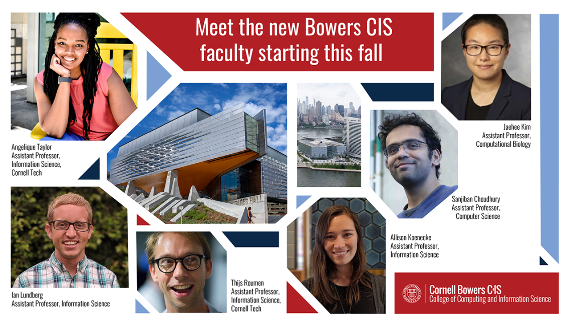 A collage of photos of the six new Cornell Bowers CIS faculty