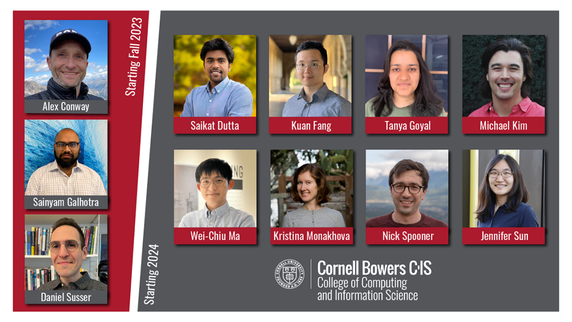 Headshots of the 11 faculty recruited to Cornell Bowers CIS over a gray background