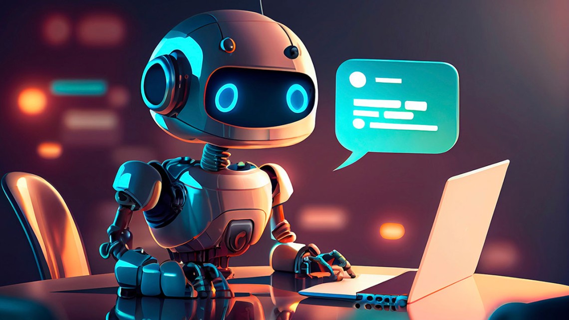 Image of an AI chatbot working at a computer