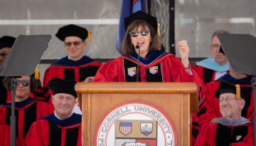 President Pollack delivers remarks at the commencement at Schoellkopf Field.