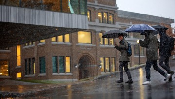 umbrella-toting students