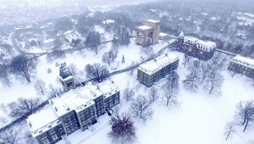 A view of campus via drone camera.