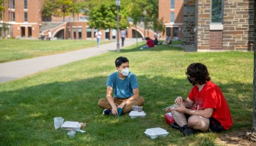 Students studying and dining on campus