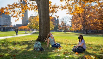 Students study and socialize on the Arts Quad.