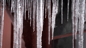 Icicles hang from the Big Red Barn