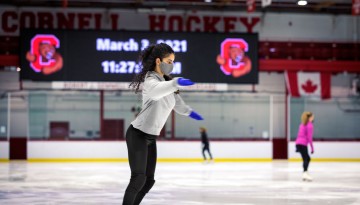 Students take advantage of mid-day open ice time at Lynah Rink.